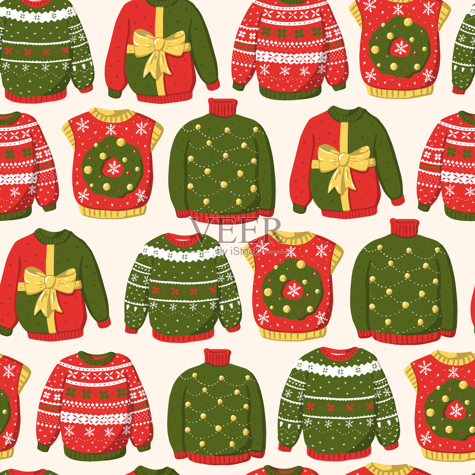 圣诞无缝图案丑陋的毛衣插画图片素材