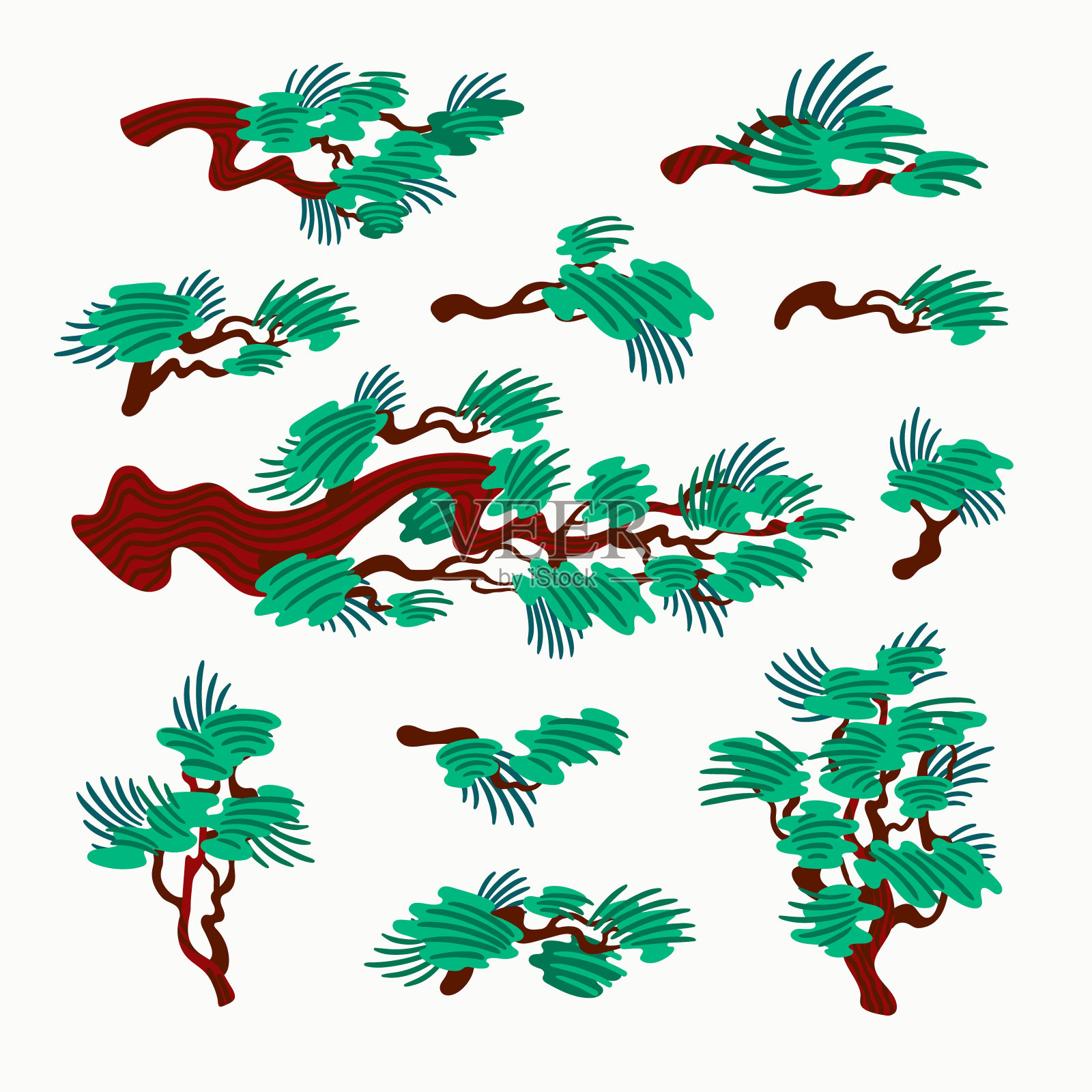 日本的松树。白色背景上的有机平面风格矢量插图设计元素图片