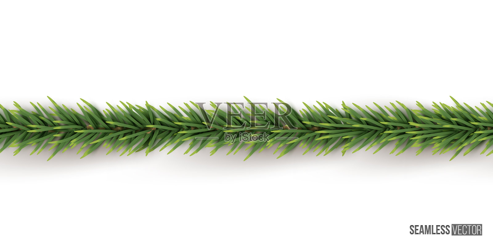 杉木枝条横向无缝格局。矢量无缝的圣诞树框架的网页。插画图片素材