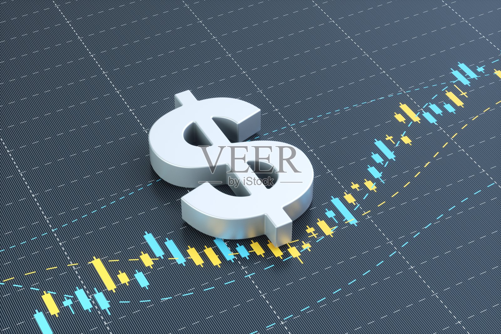 美元符号矗立在一张金融图表上照片摄影图片
