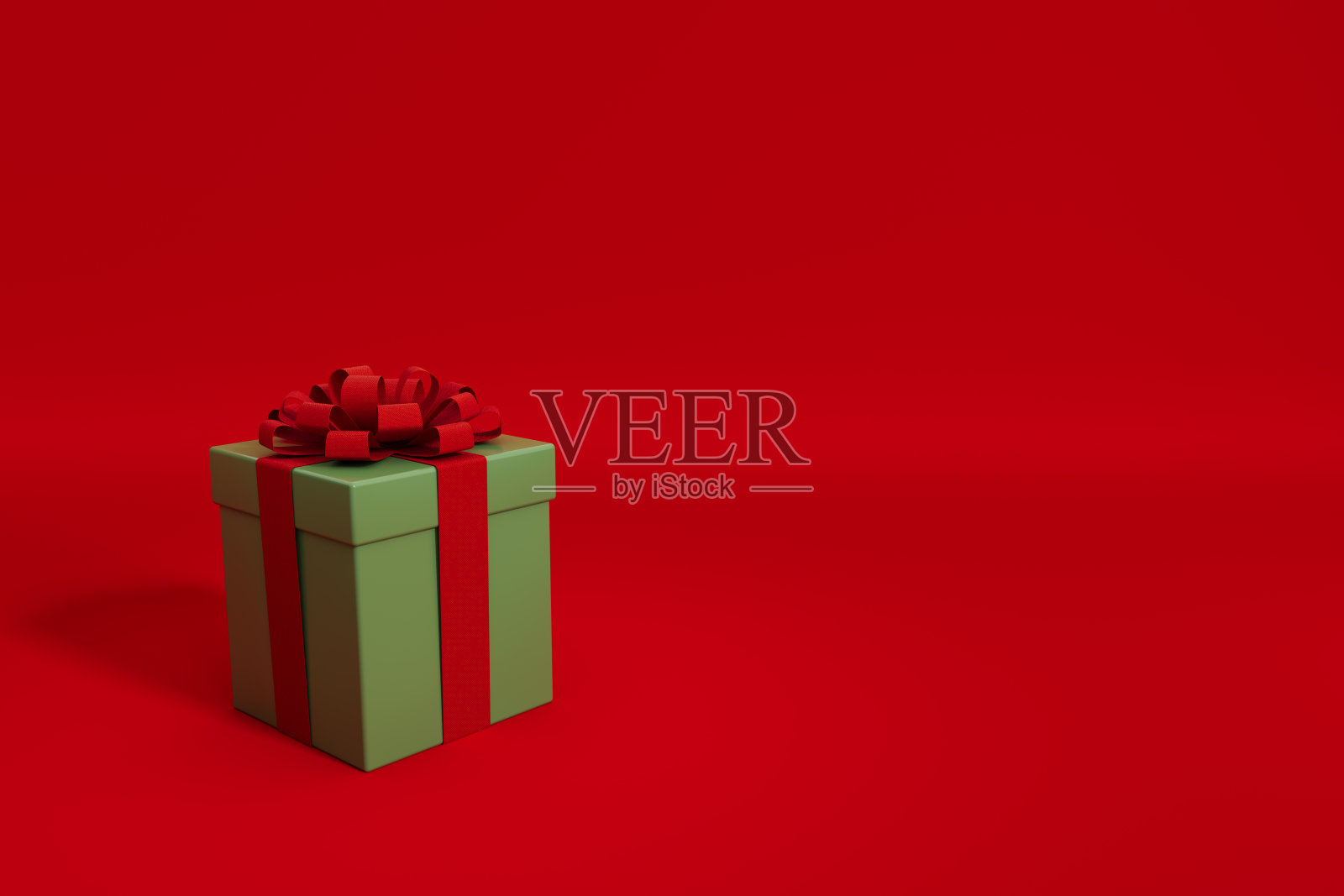 3D圣诞礼物/礼物的红色背景与复制空间照片摄影图片