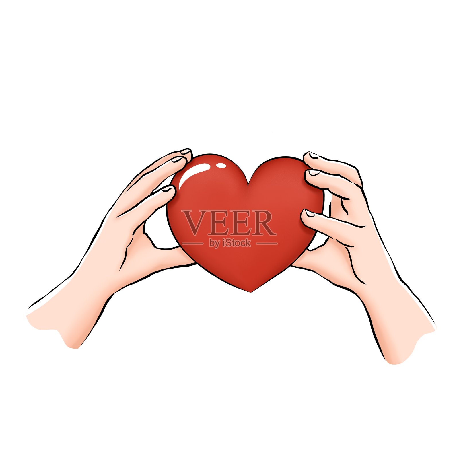 情人节浪漫插画。双手捧着红红的心。插画图片素材