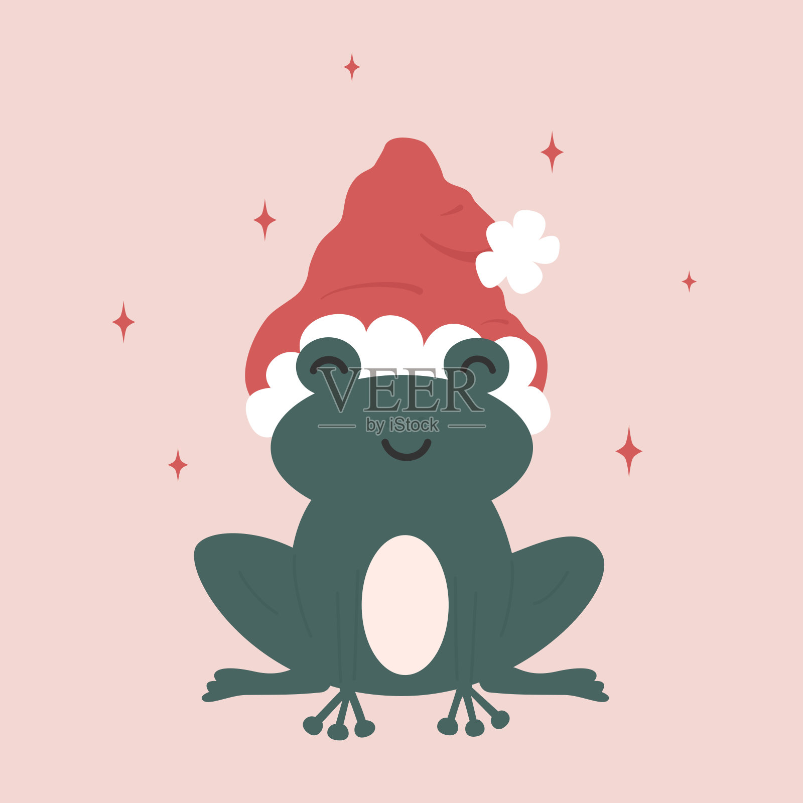 可爱的卡通可爱的人物青蛙与圣诞老人帽子有趣的圣诞矢量插图为贺卡插画图片素材