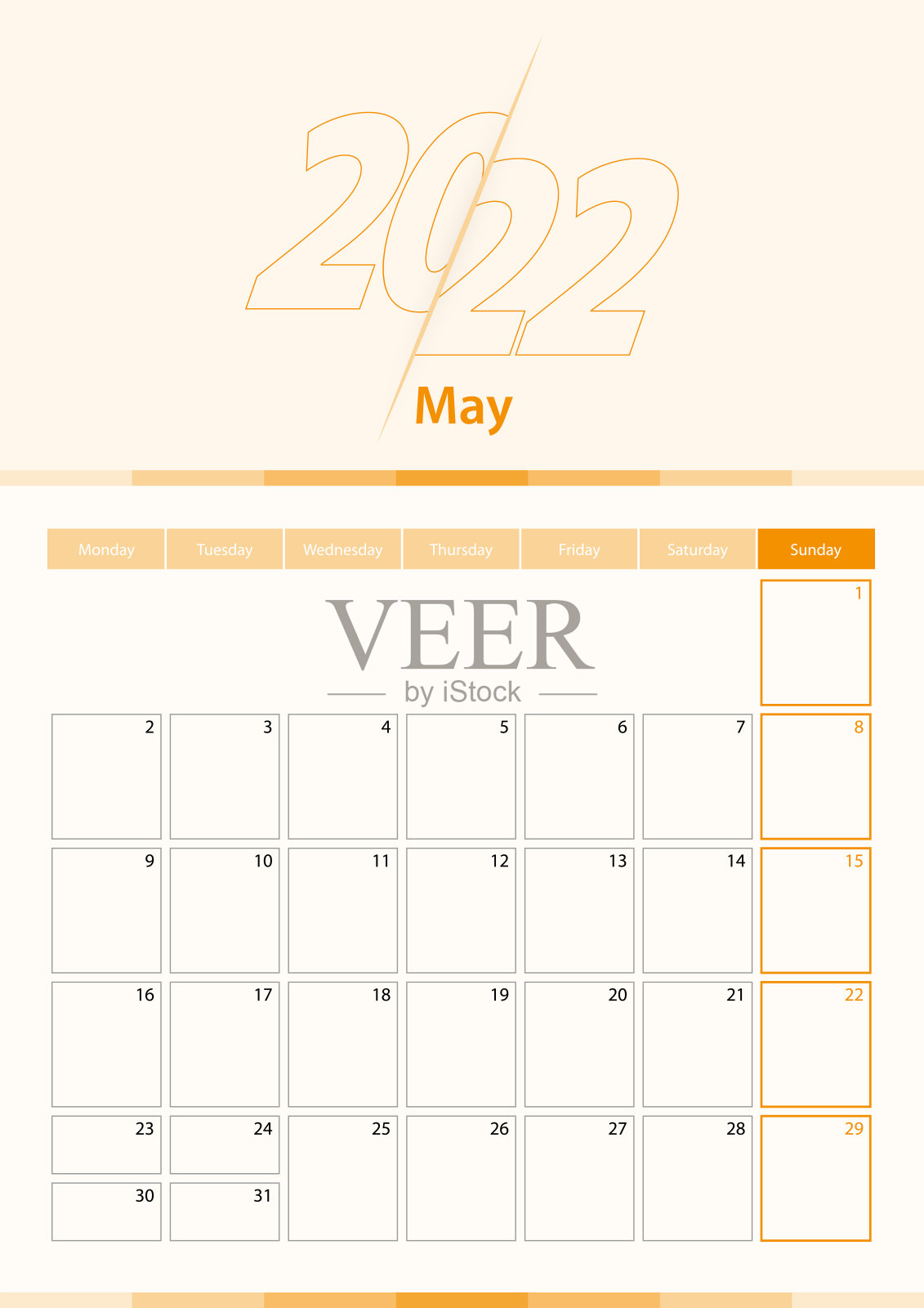 现代矢量垂直日历表为2022年5月,规划师英文.插画图片素材