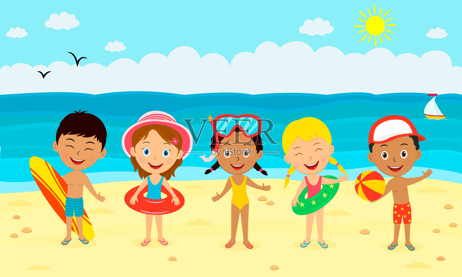 孩子暑期活动插画图片素材