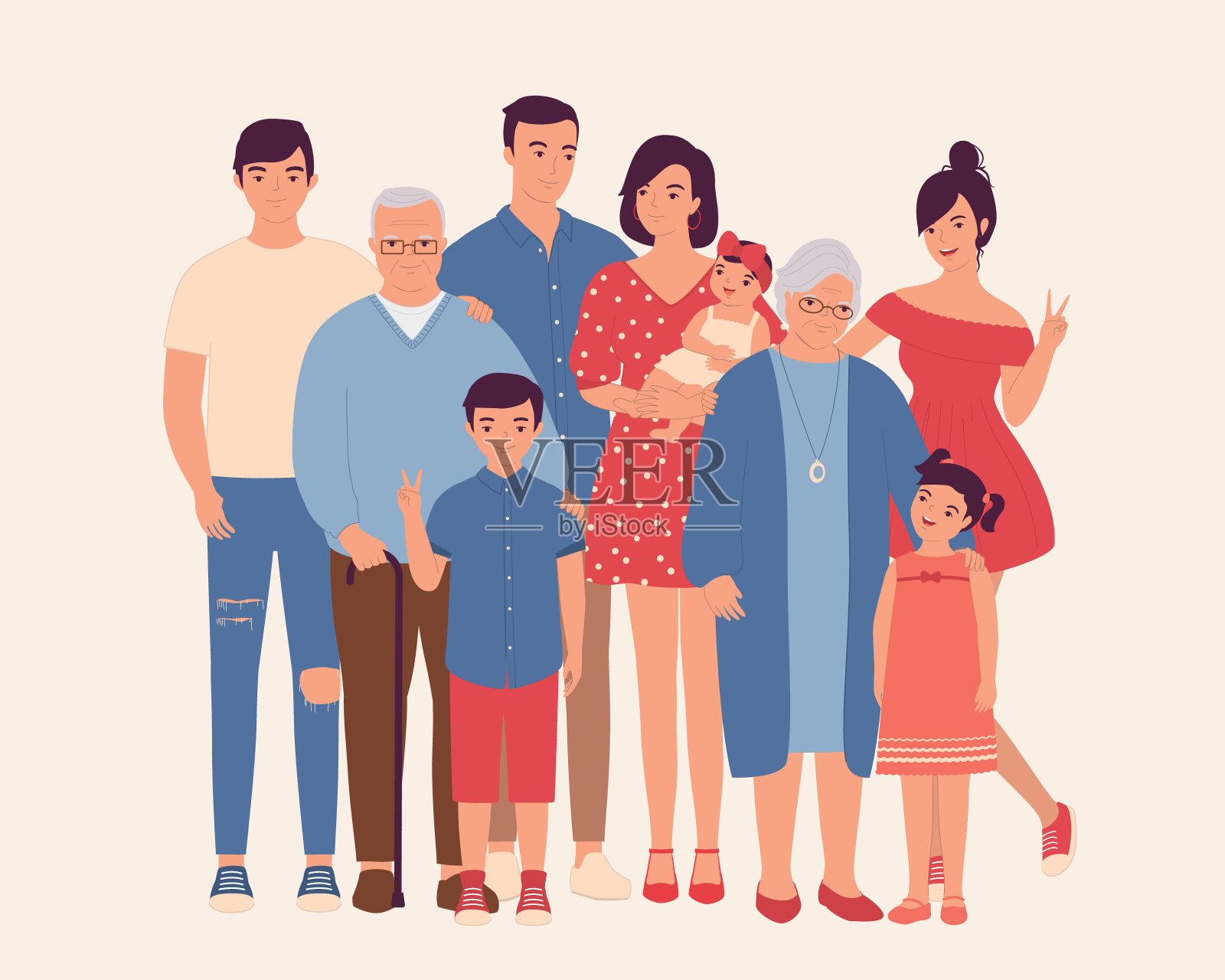 Multi-Generation快乐的家庭。插画图片素材