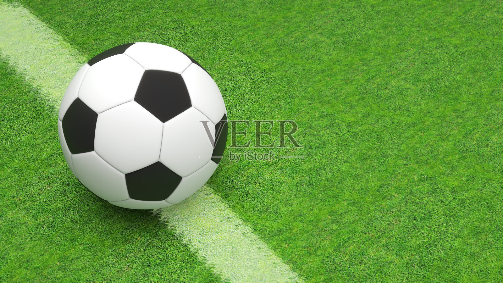 绿色草地上的足球，足球比赛，3d渲染照片摄影图片