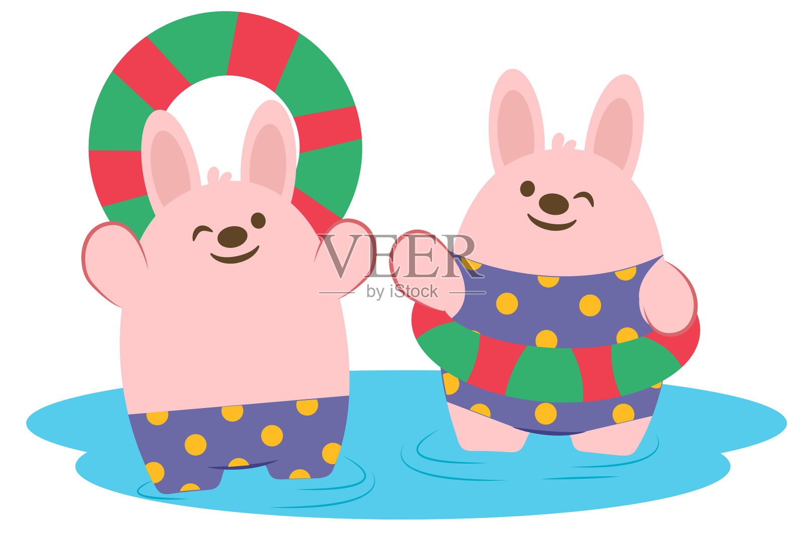 Cute rabbit is Swimming with a buoy. Animal cartoon concept isolated. Can used for t-shirt ...