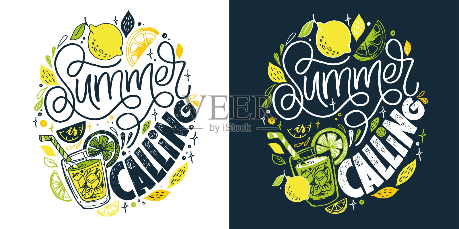 柠檬水模式的背景。夏天是调用。刻字艺术明信片。插画图片素材