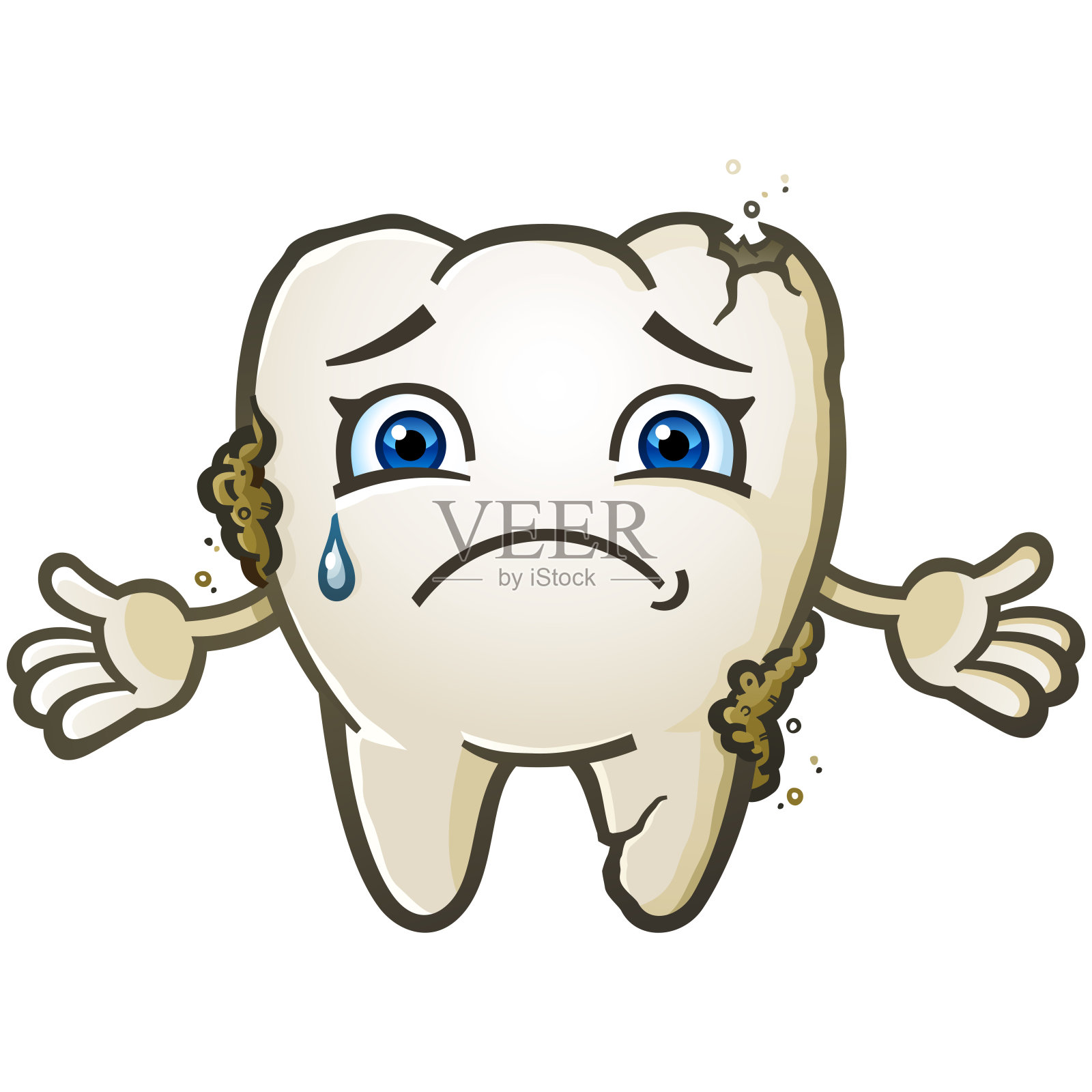 牙菌斑覆盖有蛀牙的卡通人物插画图片素材