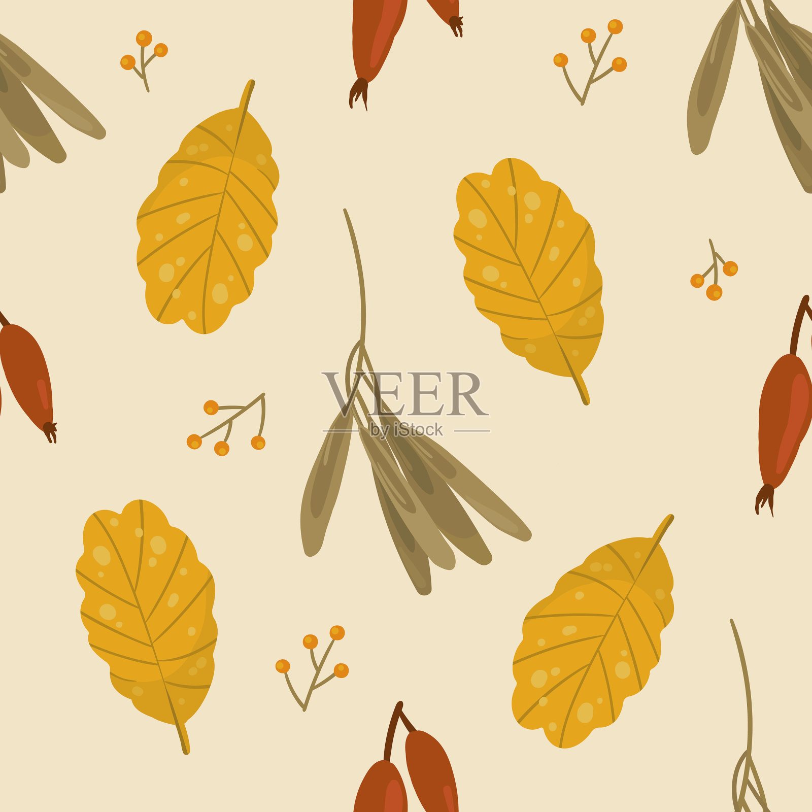 无缝图案与秋叶枫树枝插画图片素材