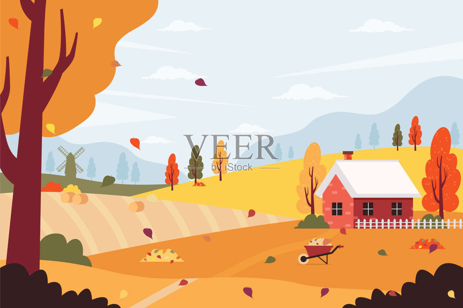 秋天的风景插画图片素材