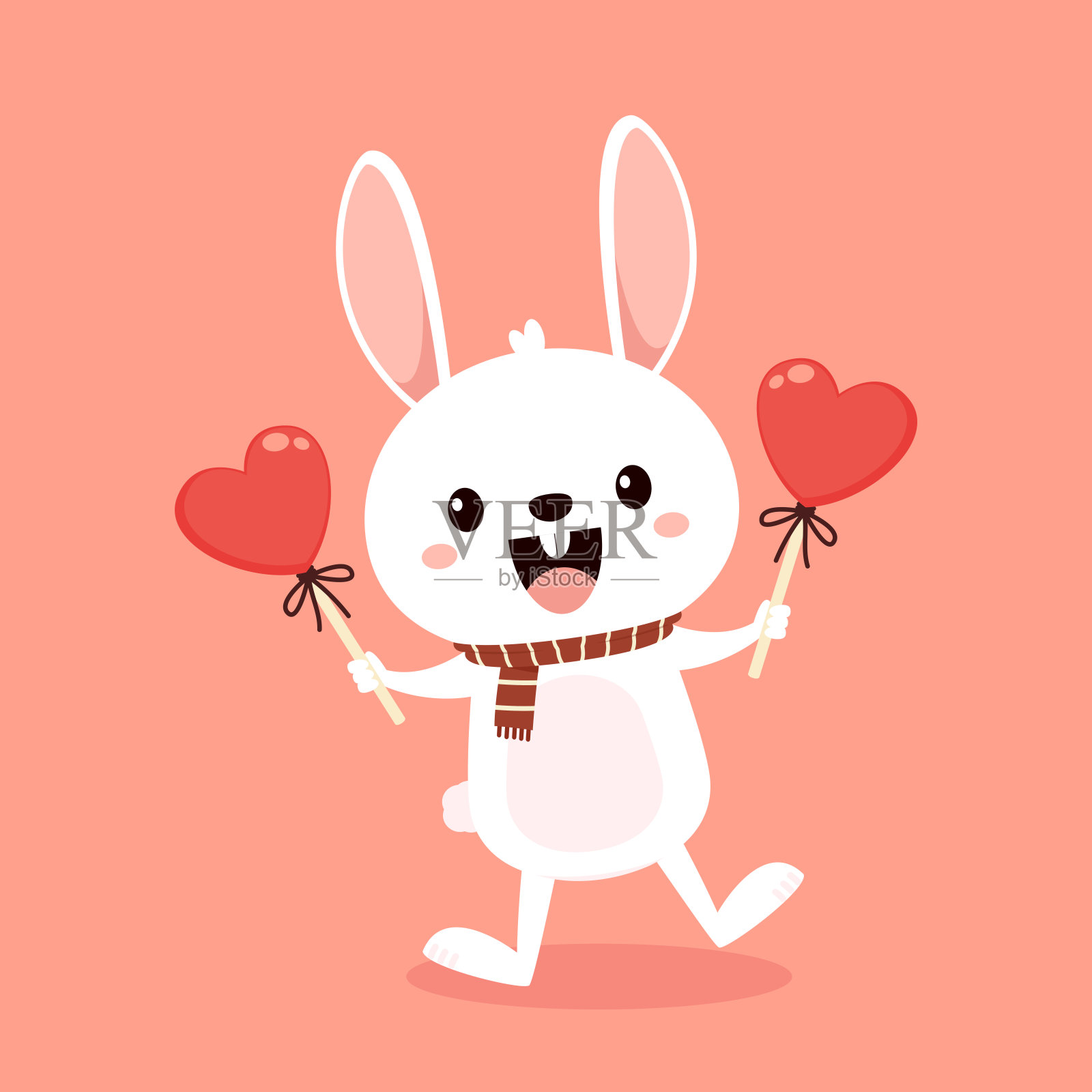 有卡哇伊兔子的情人节卡片。兔子卡通矢量收集。动物的野生特性。可爱的小兔子抱着爱的心。情人节插图。插画图片素材