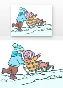 冬天玩耍卡通人物元素符号图片