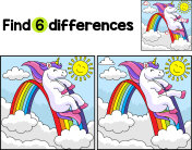 独角兽在彩虹上滑行，发现差异插画图片