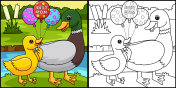母亲节鸭子涂色页插画图片