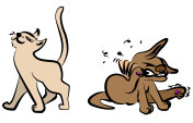 骄傲的猫和抓挠的狗插画图片