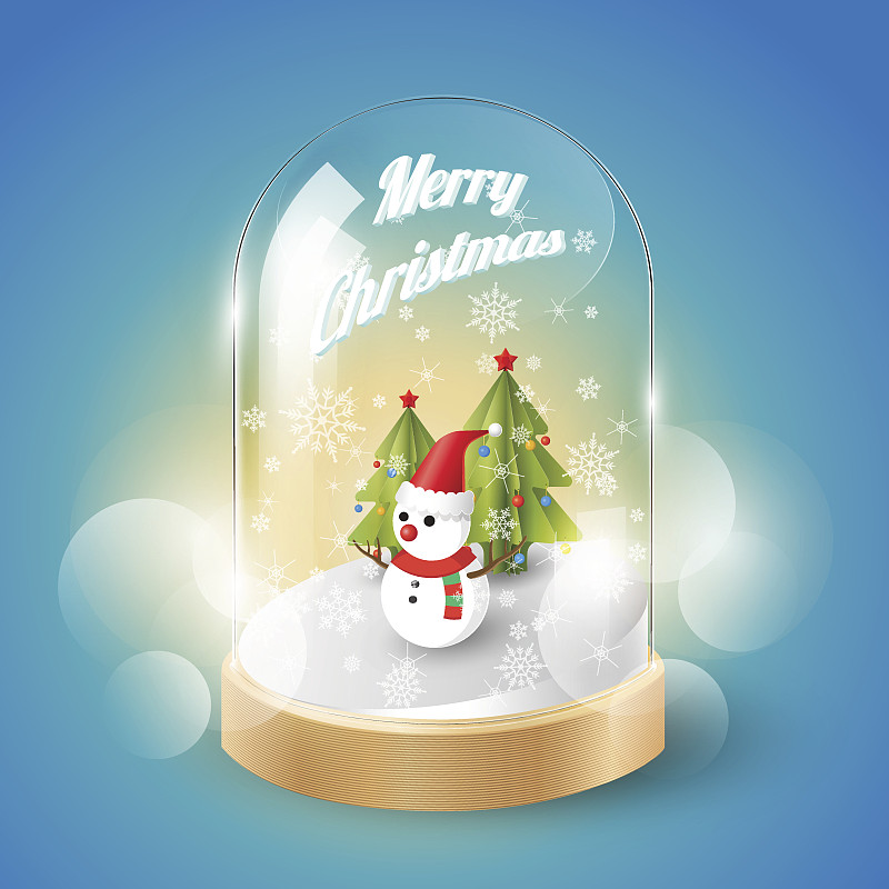圣诞快乐，玻璃圆顶的雪人，等距视图，矢量图片下载