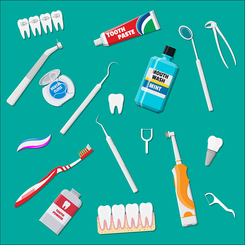牙齿清洁工具。口腔护理卫生用品图片素材
