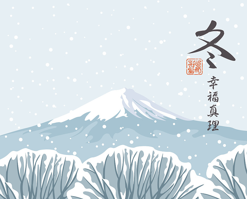 冬东景观以雪树和山为主图片下载
