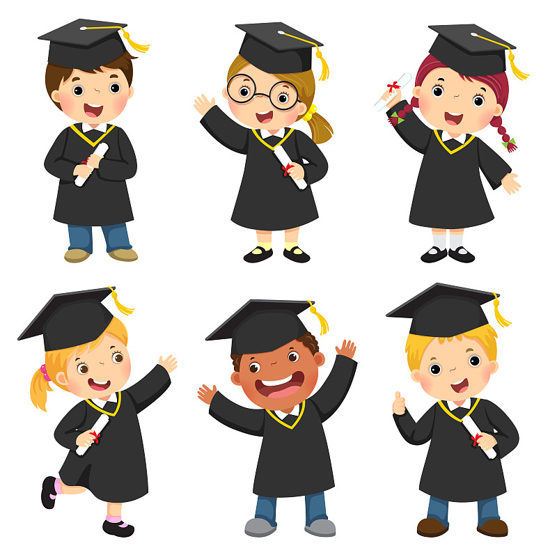 一群穿着毕业礼服和学位帽的孩子图片下载